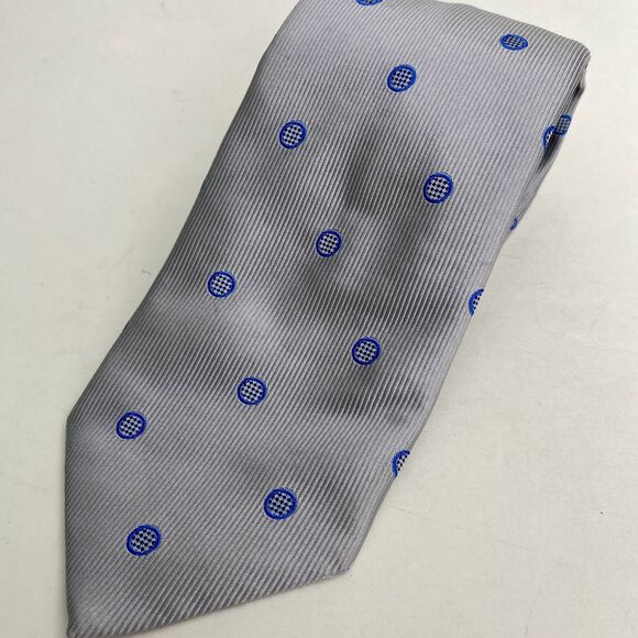 Thomas Pink Silk Tie Mens Gray Blue Polka Dot Classic Woven England Business - Picture 2 of 12